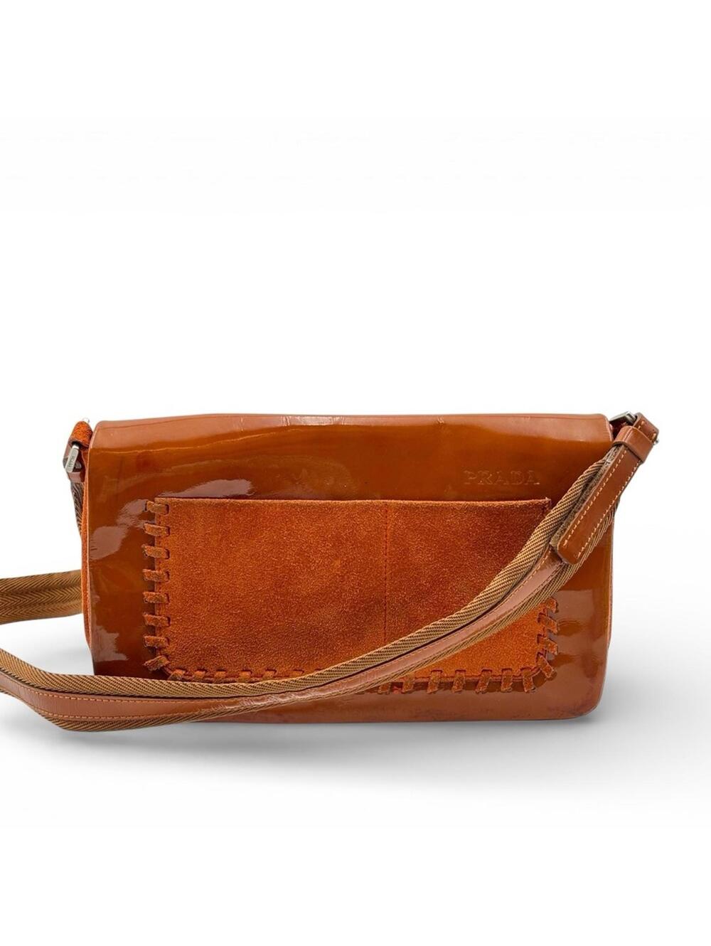 Prada Burnt Orange Patent & Suede Shoulder Bag